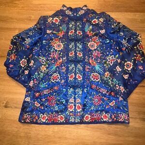 vintage Chinese Plum Blossoms Silk Embroidery floral Bird jacket Size 38 (Small)